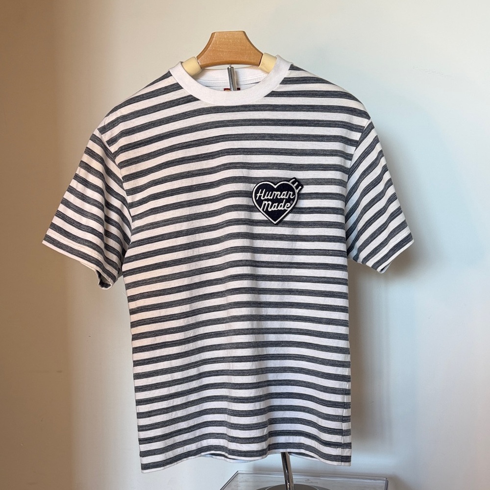 Human Made Gray and White Striped Tee